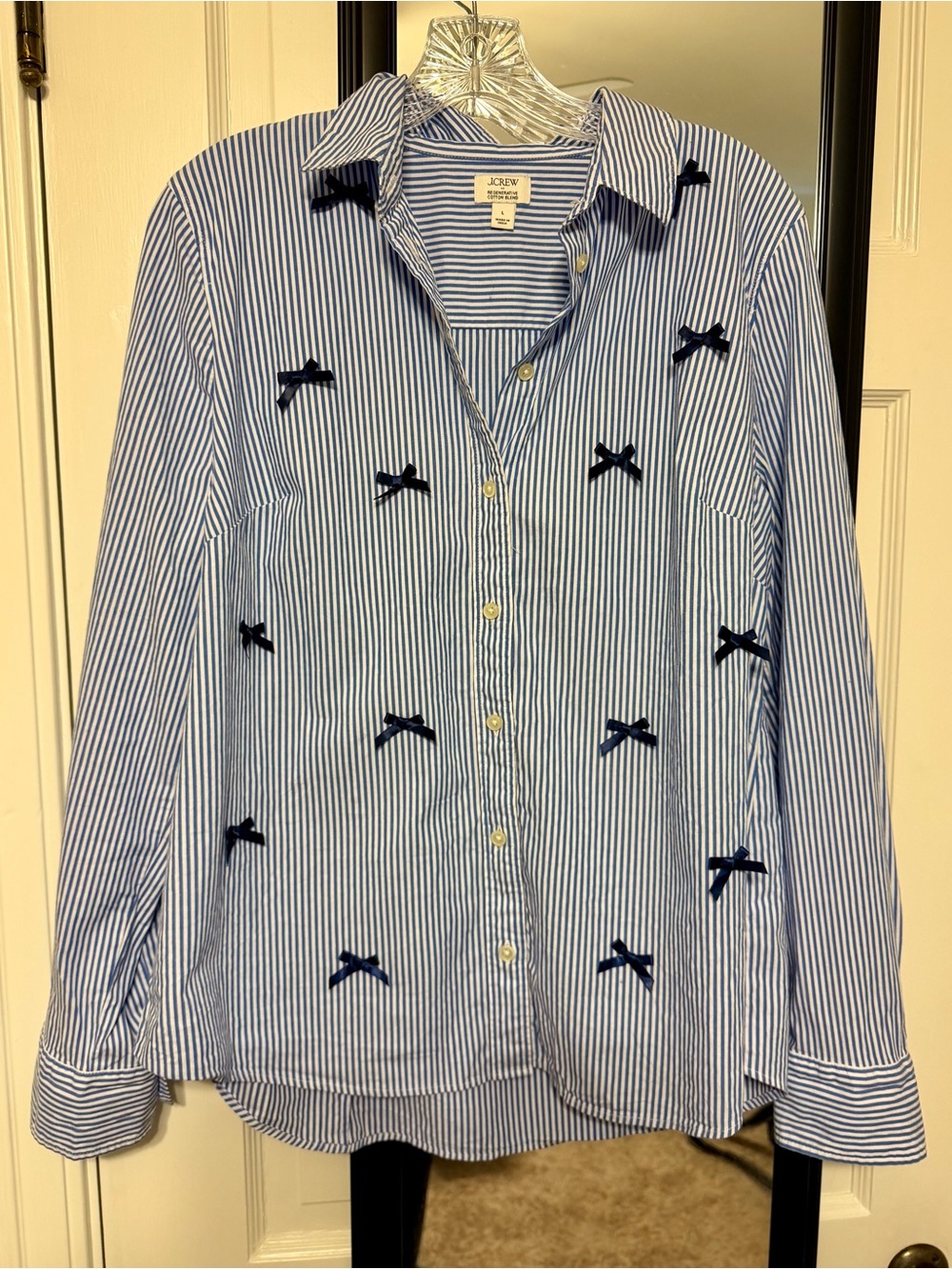 J. Crew Blue & White Striped Button-Down Shirt with Navy Bow Accents